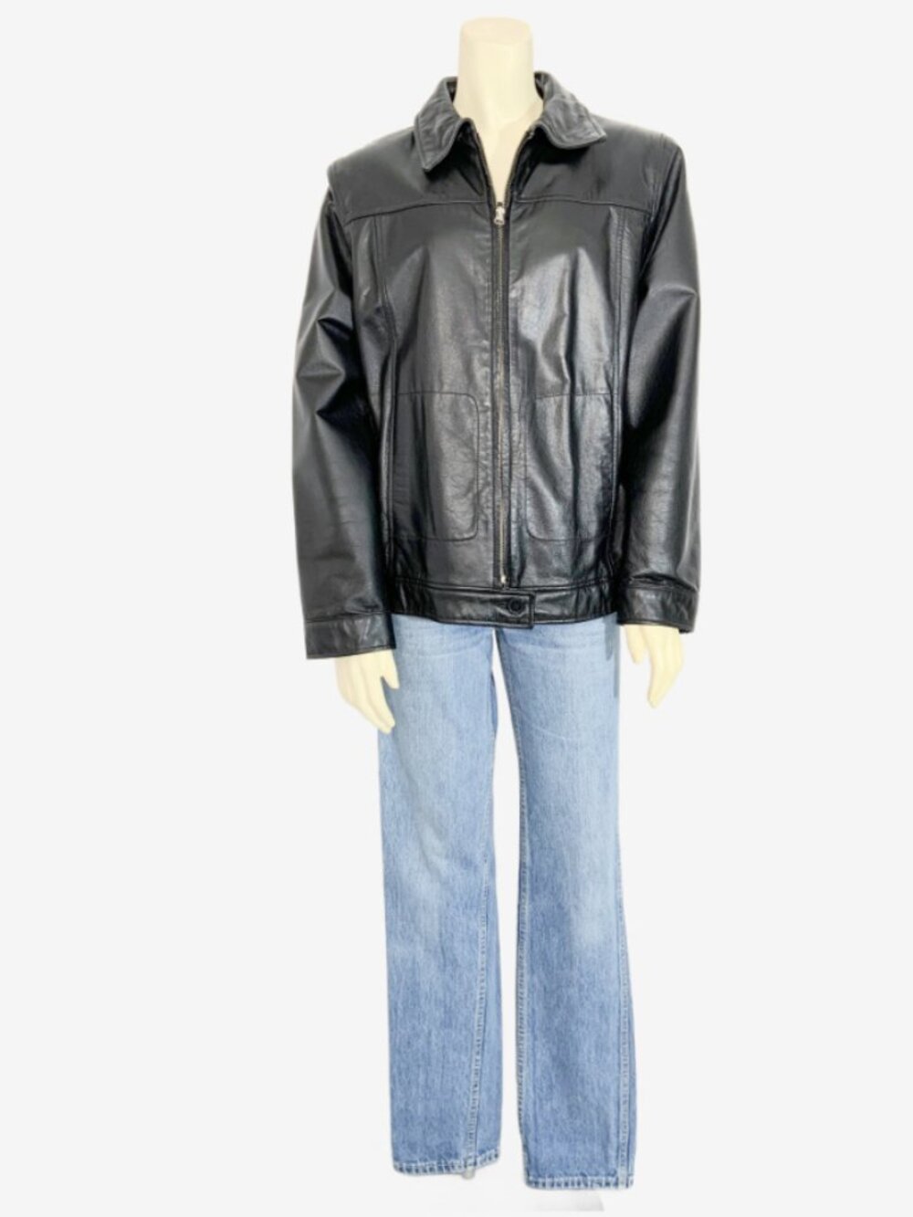 Vintage Black Leather Zip Front Bomber Jacket / Made in Canada / size Small-Mdm